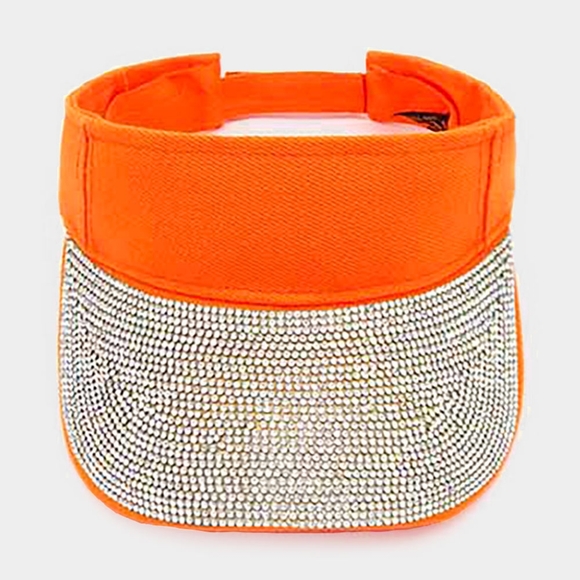 iFashionBox Accessories - Orange Silver Rhinestone Crystal Brim Visor Sun Hat Statement Fashion Accessory